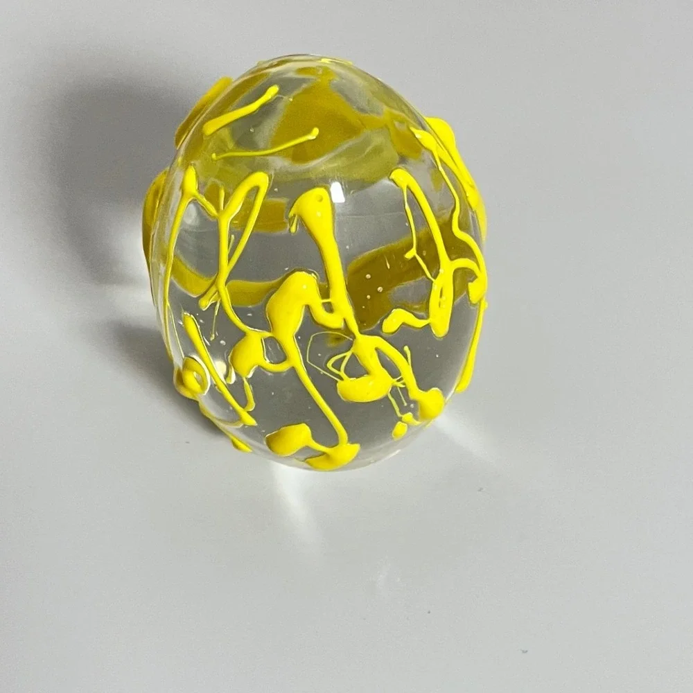 Artisan Paint Drizzle Glass‎ Paperweight Yellow 3